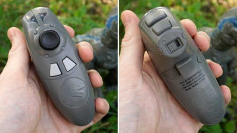 The toy’s wireless remote includes buttons, joysticks, and colored LEDs indicating what mode you’re in, and Blue’s mood.